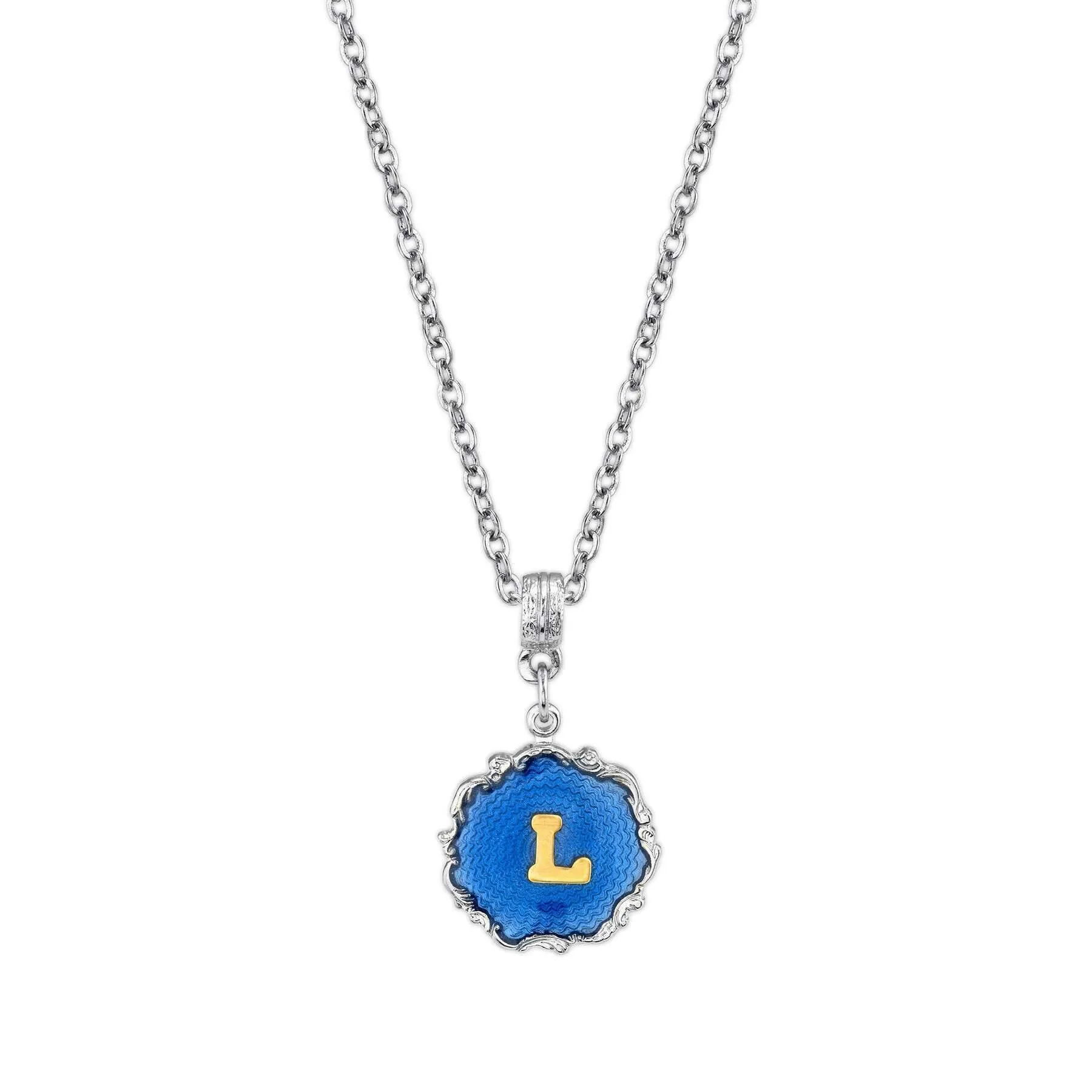 1928 Jewelry Sunburst Blue Enamel Initial Necklace 16"   3" Extender 1928 Jewelry