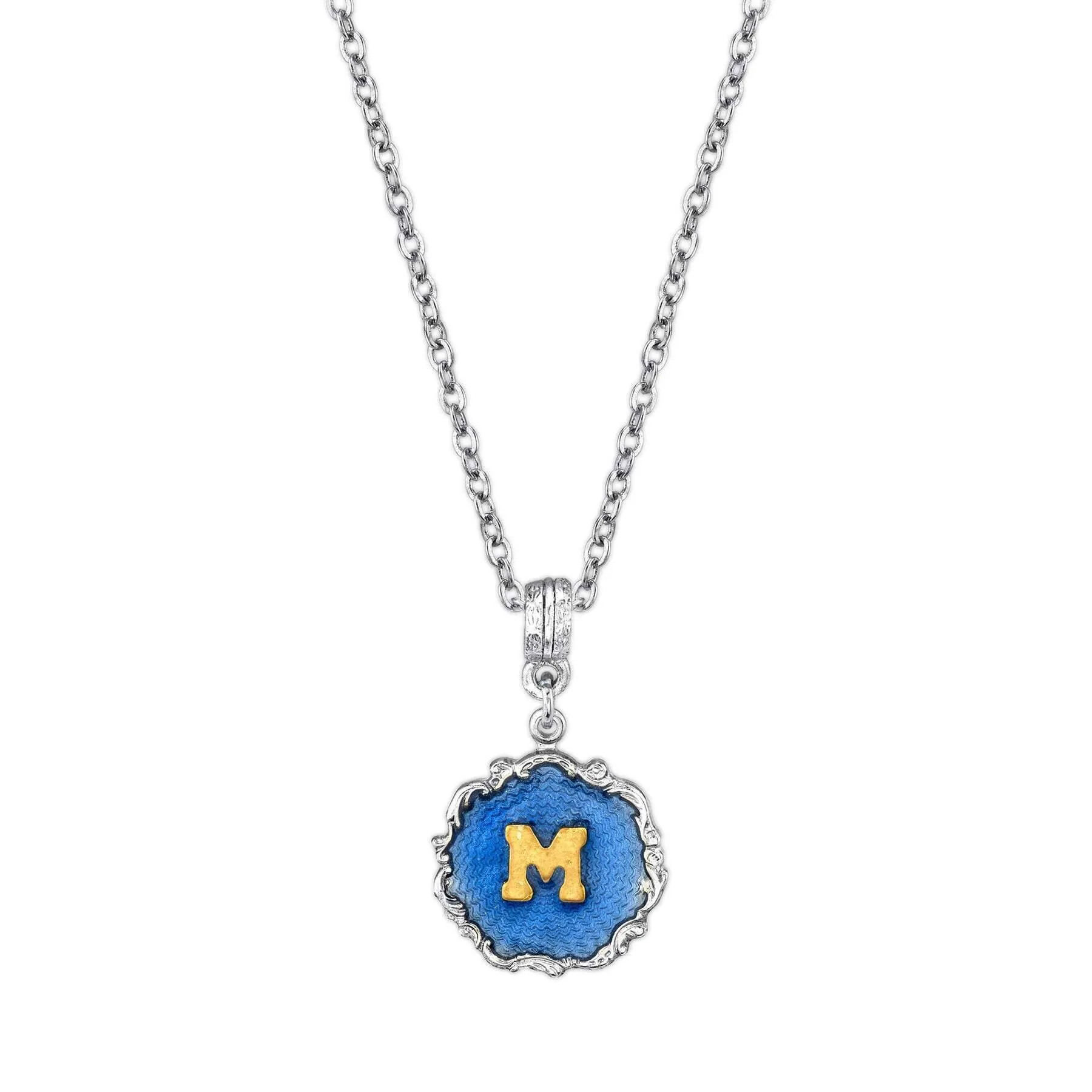 1928 Jewelry Sunburst Blue Enamel Initial Necklace 16"   3" Extender 1928 Jewelry