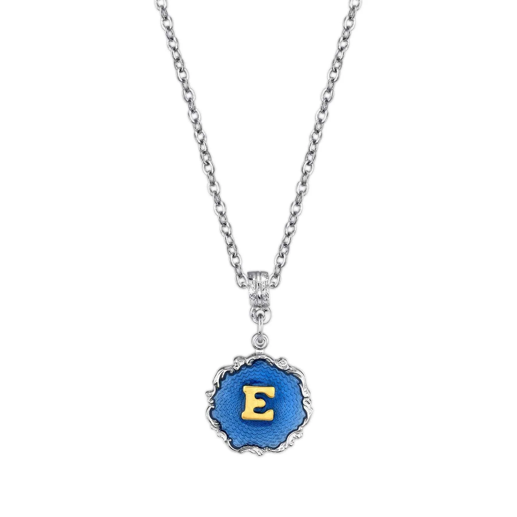 1928 Jewelry Sunburst Blue Enamel Initial Necklace 16"   3" Extender 1928 Jewelry