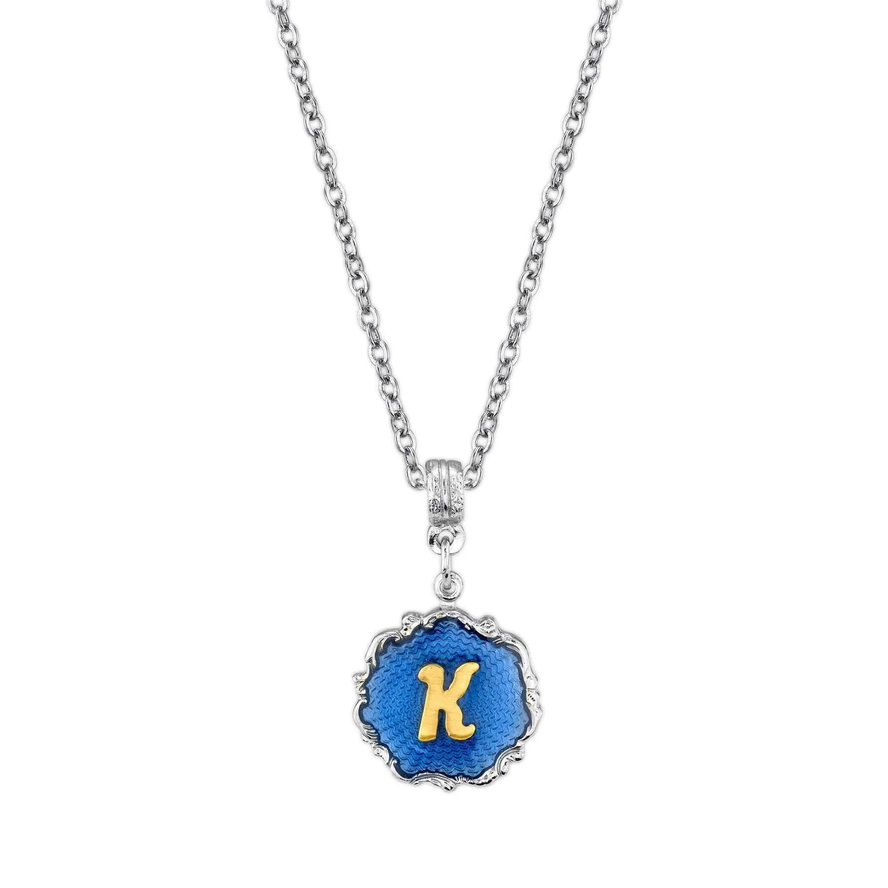 1928 Jewelry Sunburst Blue Enamel Initial Necklace 16"   3" Extender 1928 Jewelry