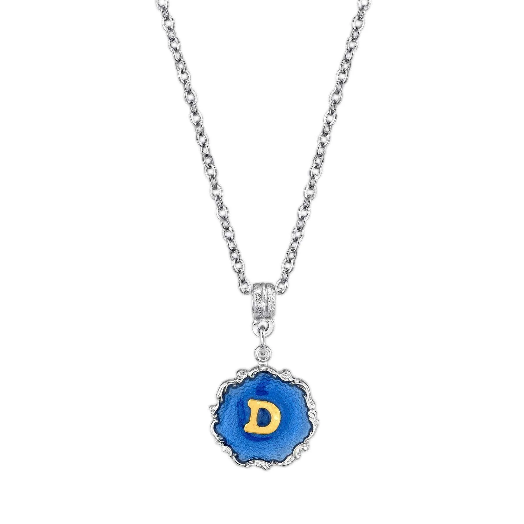 1928 Jewelry Sunburst Blue Enamel Initial Necklace 16"   3" Extender 1928 Jewelry