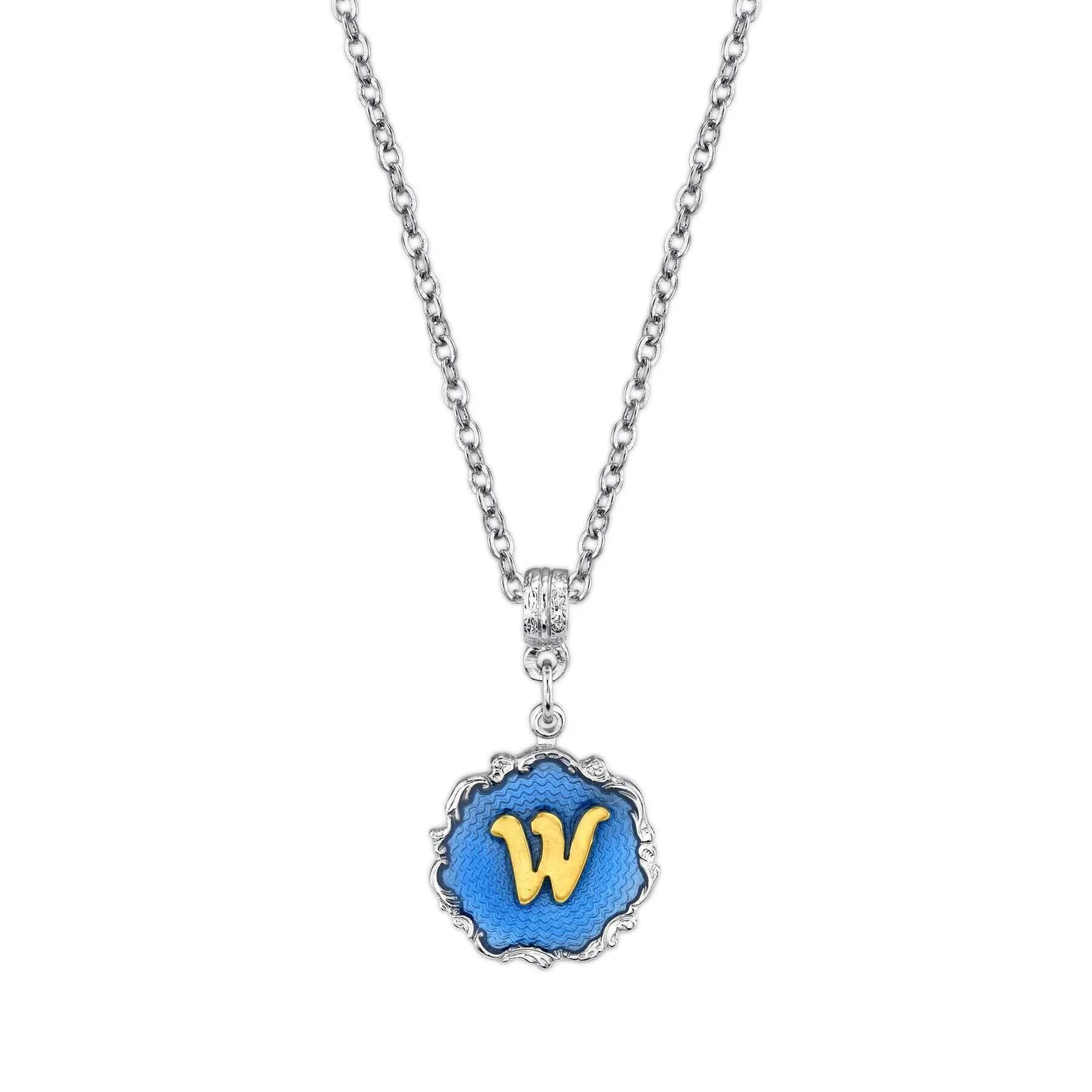 1928 Jewelry Sunburst Blue Enamel Initial Necklace 16"   3" Extender 1928 Jewelry