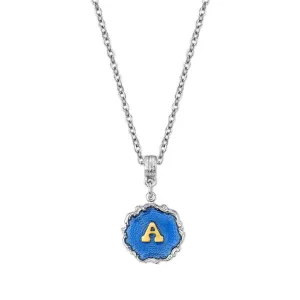 1928 Jewelry Sunburst Blue Enamel Initial Necklace 16"   3" Extender 1928 Jewelry