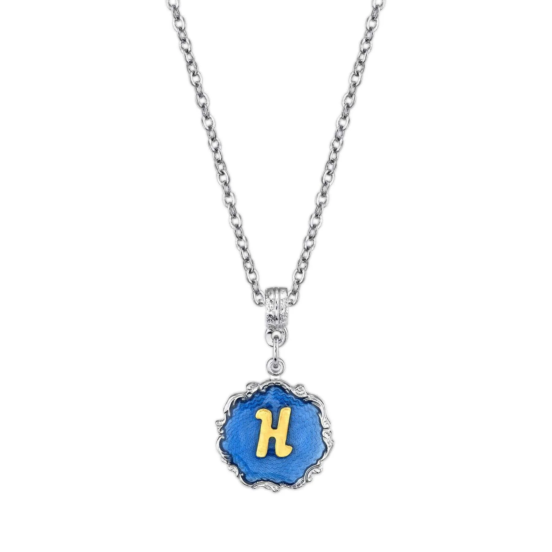 1928 Jewelry Sunburst Blue Enamel Initial Necklace 16"   3" Extender 1928 Jewelry