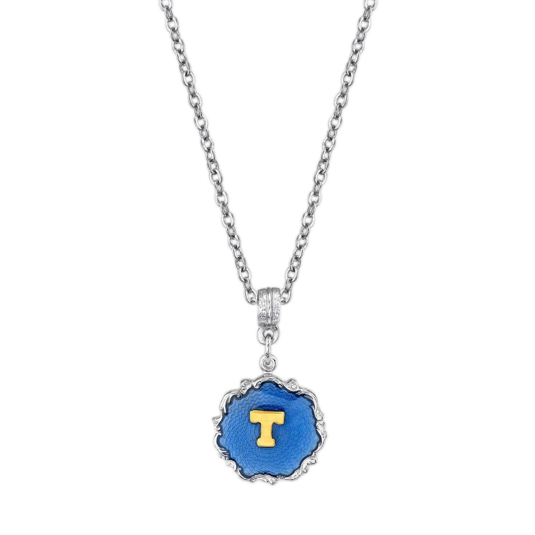 1928 Jewelry Sunburst Blue Enamel Initial Necklace 16"   3" Extender 1928 Jewelry