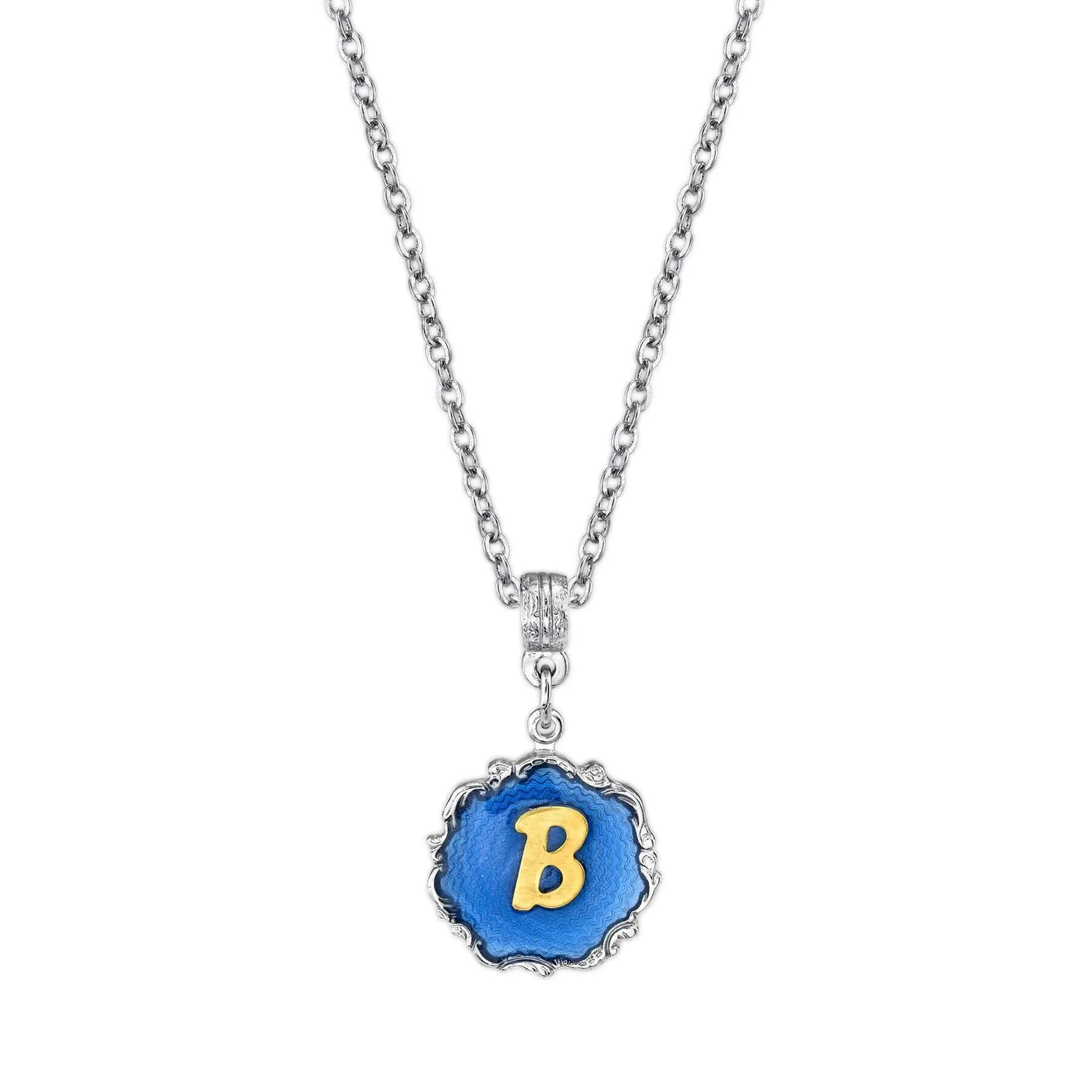 1928 Jewelry Sunburst Blue Enamel Initial Necklace 16"   3" Extender 1928 Jewelry