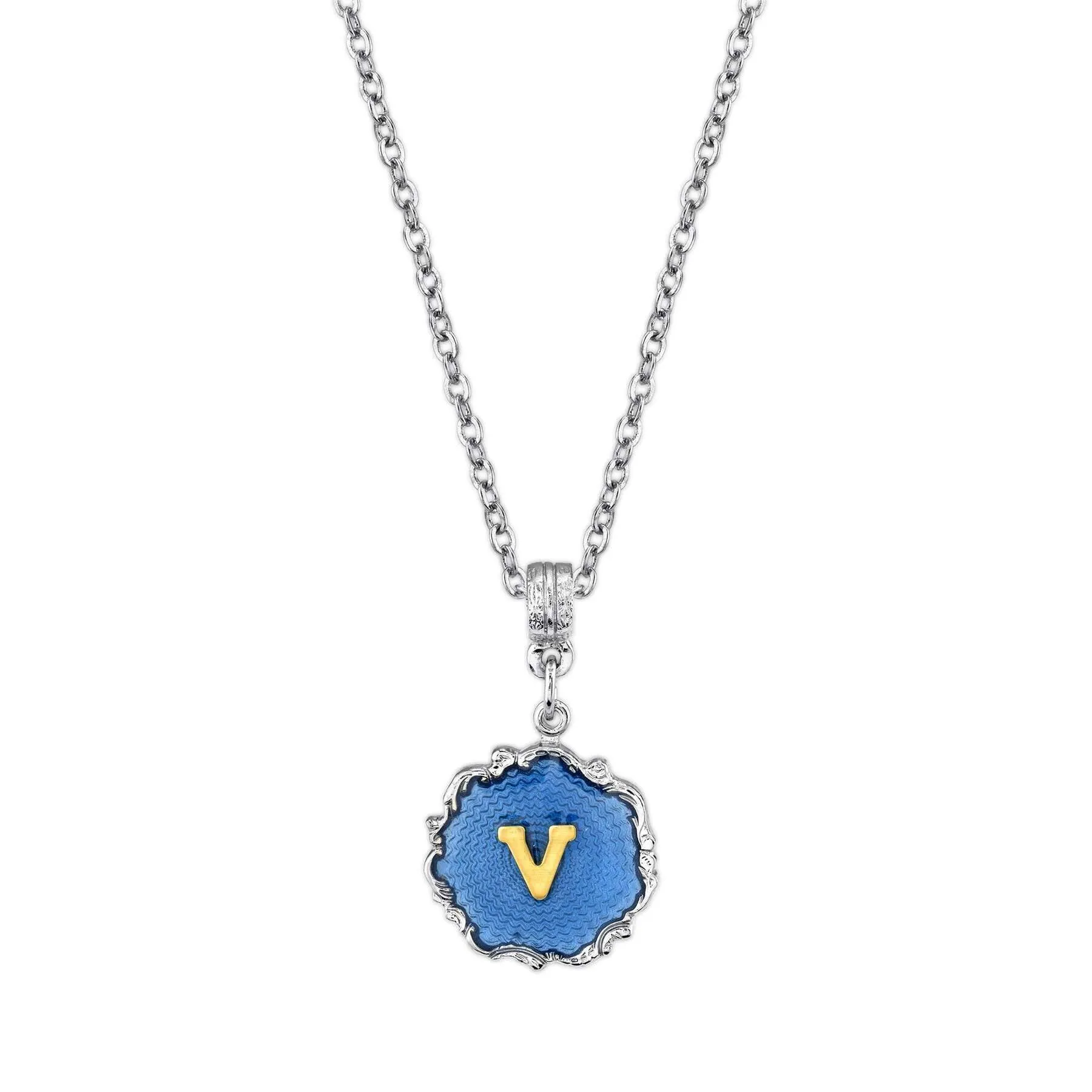 1928 Jewelry Sunburst Blue Enamel Initial Necklace 16"   3" Extender 1928 Jewelry