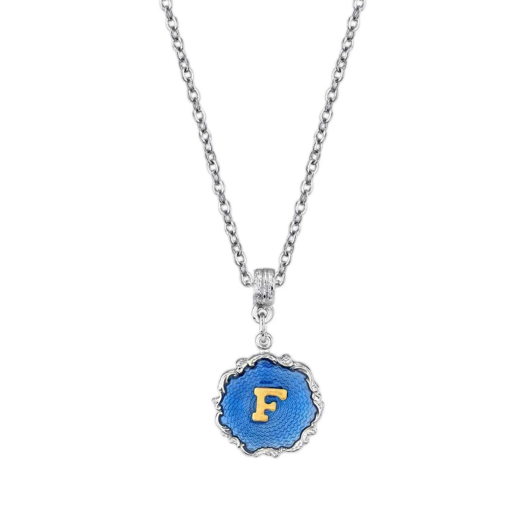 1928 Jewelry Sunburst Blue Enamel Initial Necklace 16"   3" Extender 1928 Jewelry