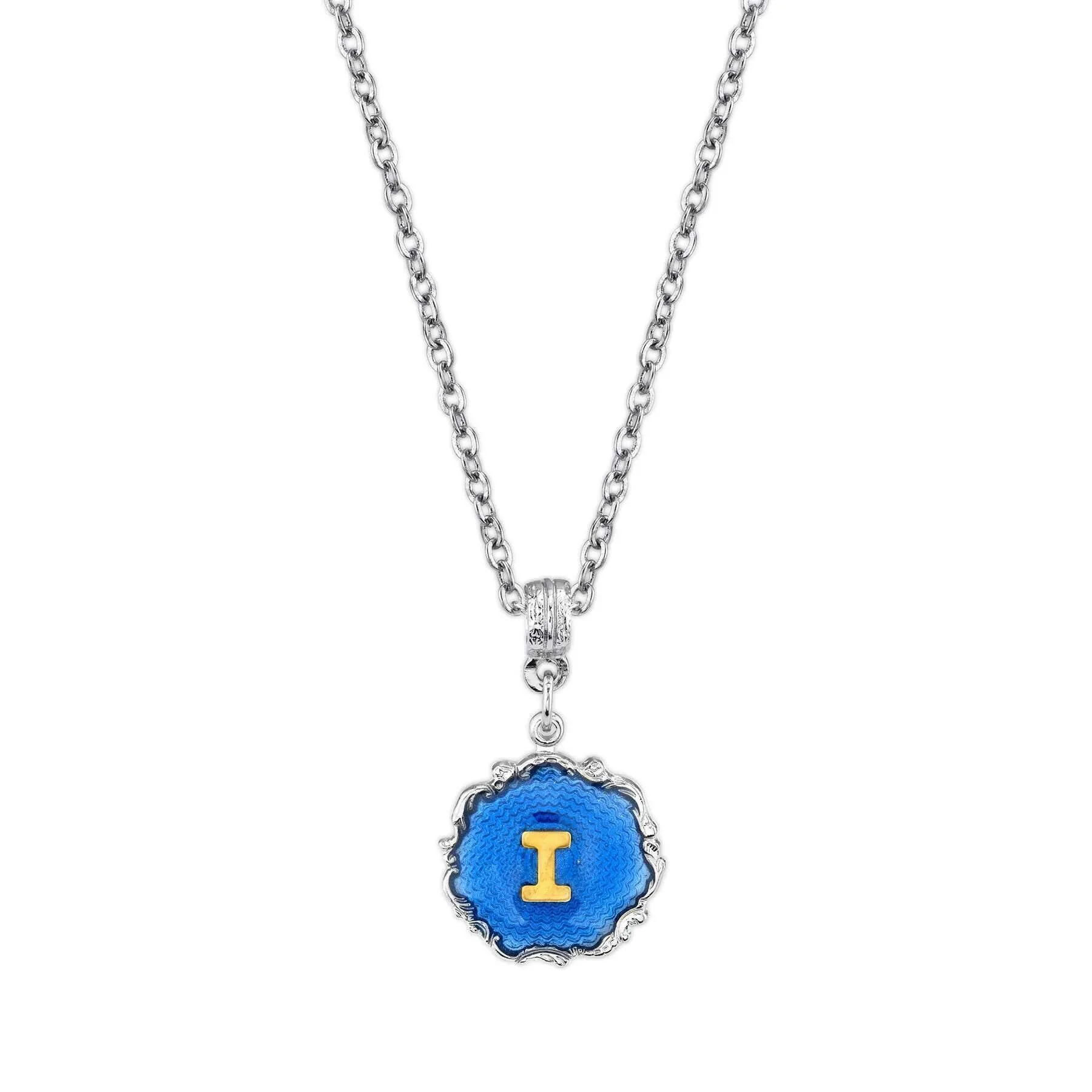 1928 Jewelry Sunburst Blue Enamel Initial Necklace 16"   3" Extender 1928 Jewelry