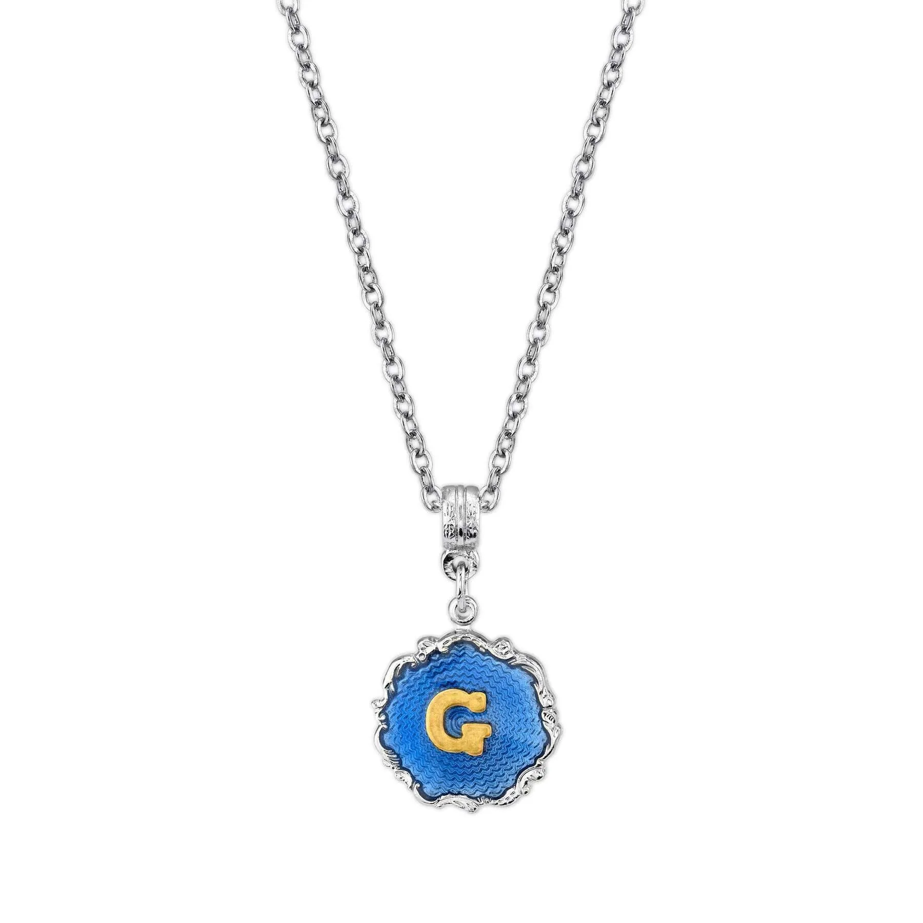 1928 Jewelry Sunburst Blue Enamel Initial Necklace 16"   3" Extender 1928 Jewelry
