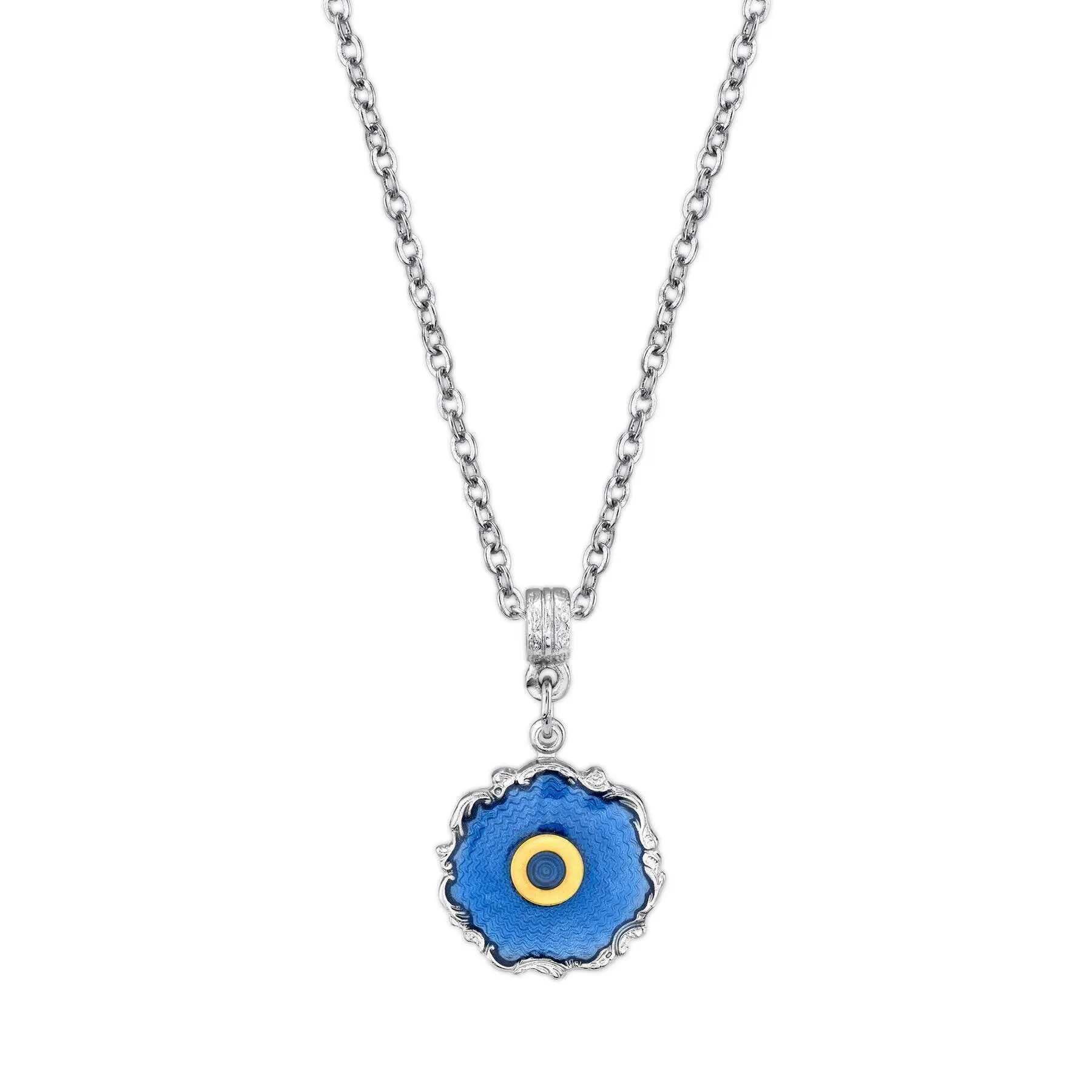 1928 Jewelry Sunburst Blue Enamel Initial Necklace 16"   3" Extender 1928 Jewelry