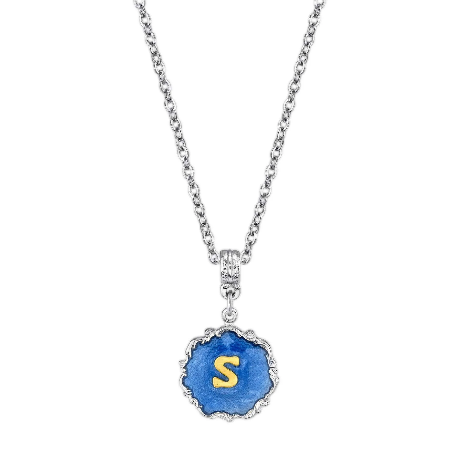 1928 Jewelry Sunburst Blue Enamel Initial Necklace 16"   3" Extender 1928 Jewelry