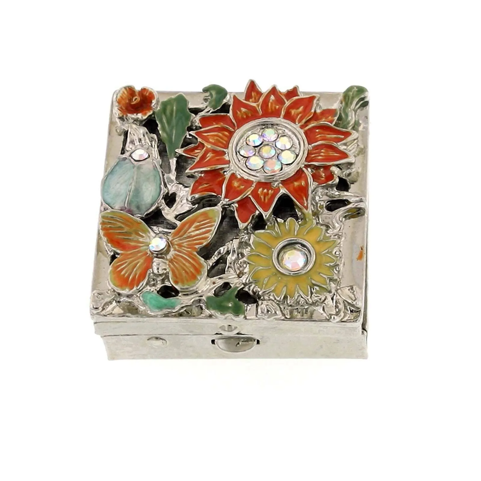 1928 Jewelry Sunburst Garden Crystal Square Pill Box 1928 Jewelry