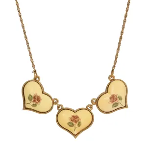 1928 Jewelry Sunshine Hearts & Roses Collar Necklace 15"   3" Extension 1928 Jewelry