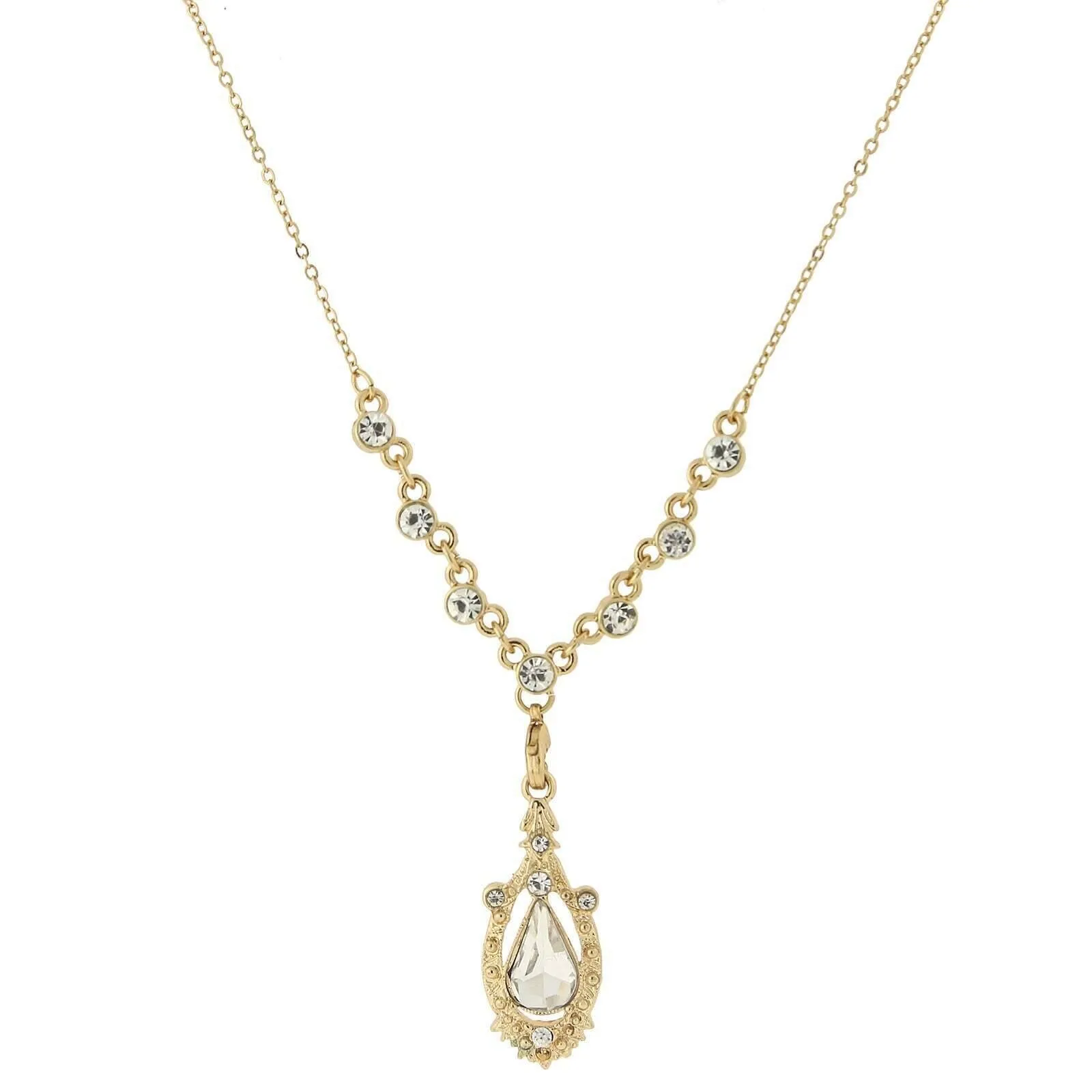 1928 Jewelry Suspended Crystal Teardrop Y-Shape Necklace 16"   3" Extender 1928 Jewelry