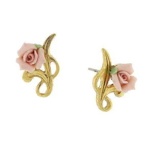 1928 Jewelry Sweet Porcelain Rose Bud Post Earrings 1928 Jewelry