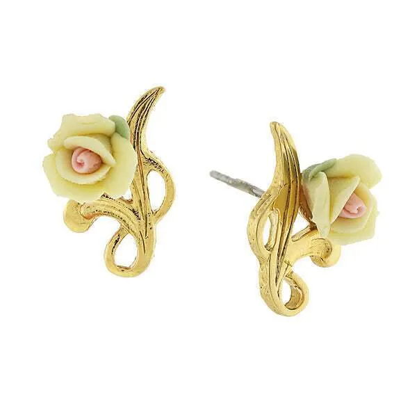 1928 Jewelry Sweet Porcelain Rose Bud Post Earrings 1928 Jewelry