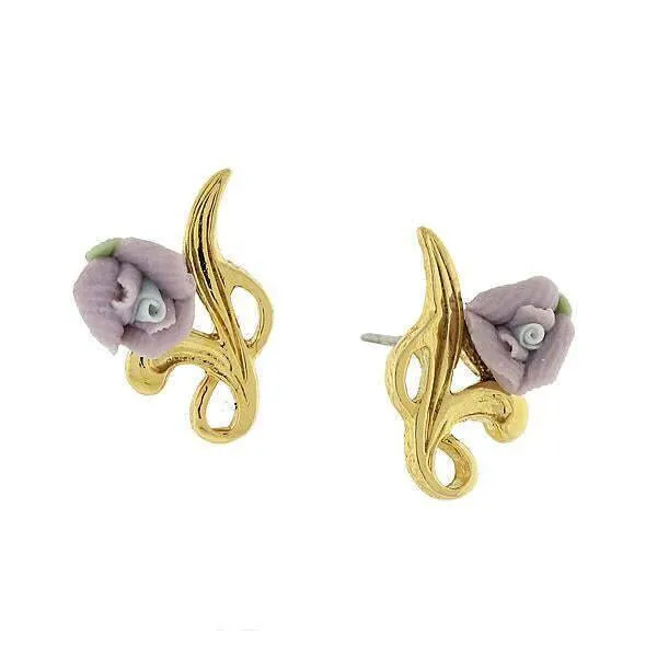 1928 Jewelry Sweet Porcelain Rose Bud Post Earrings 1928 Jewelry