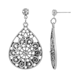 1928 Jewelry Swirly Filigree Crystal Post Drop Earrings 1928 Jewelry