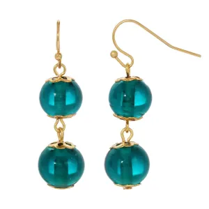 1928 Jewelry Teal Round Glass Bead Drop Earrings 1928 Jewelry