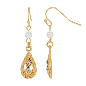 1928 Jewelry Teardrop Crystal Accent Faux Pearl Drop Earrings 1928 Jewelry
