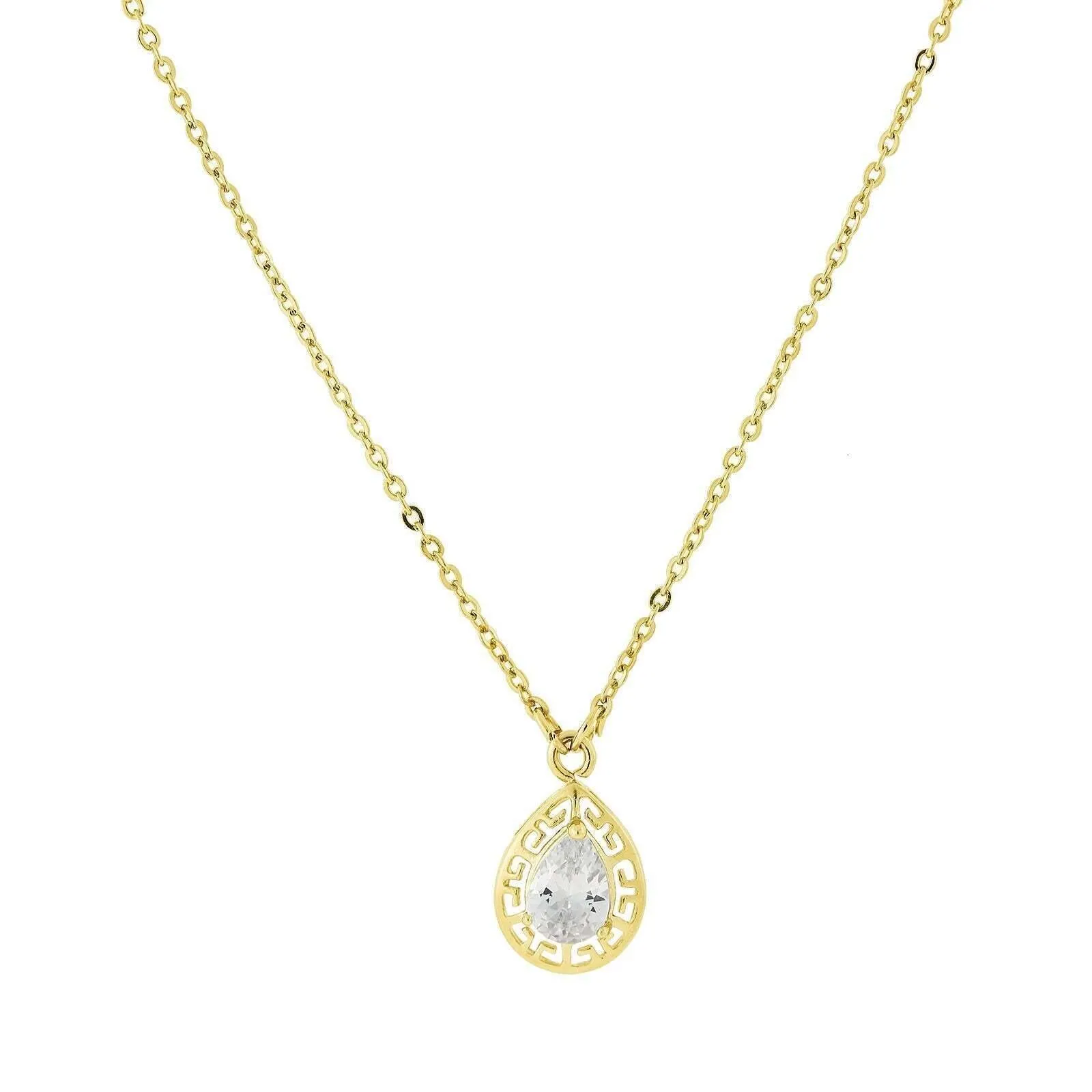 1928 Jewelry Teardrop Cubic Zirconia Pendant Necklace 16"   3" Extender 1928 Jewelry