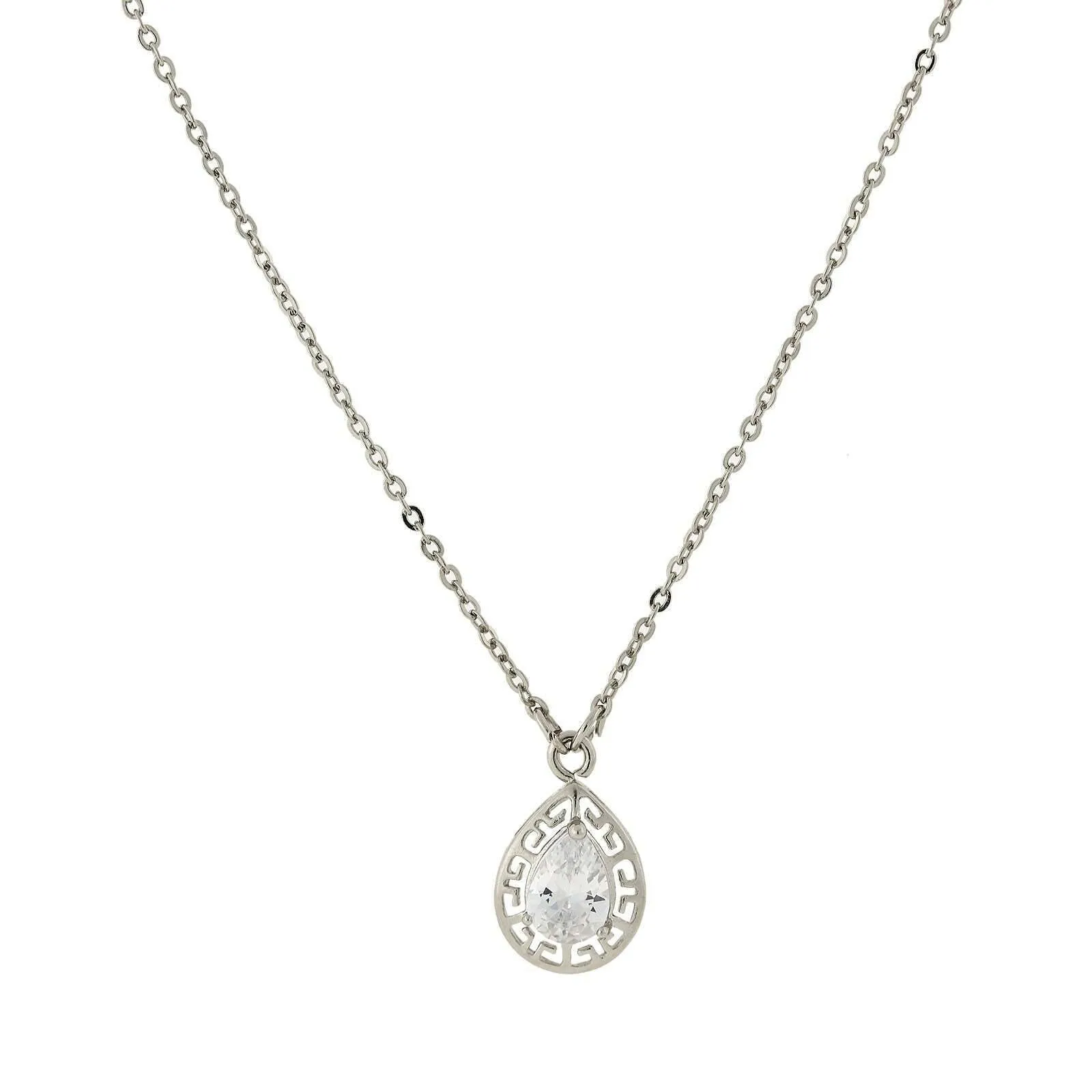 1928 Jewelry Teardrop Cubic Zirconia Pendant Necklace 16"   3" Extender 1928 Jewelry
