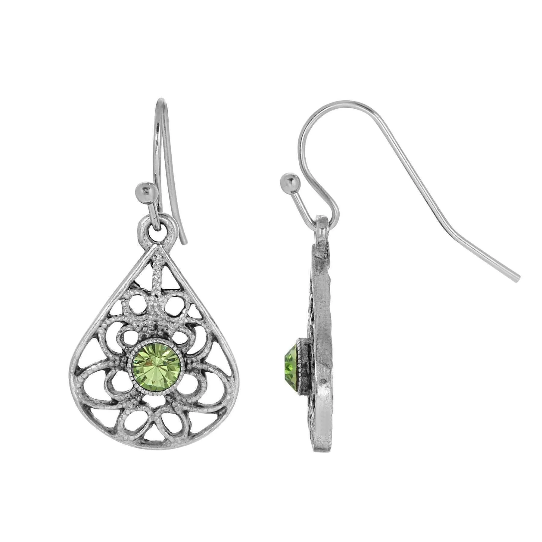 1928 Jewelry Teardrop Filigree Crystal Drop Earrings 1928 Jewelry