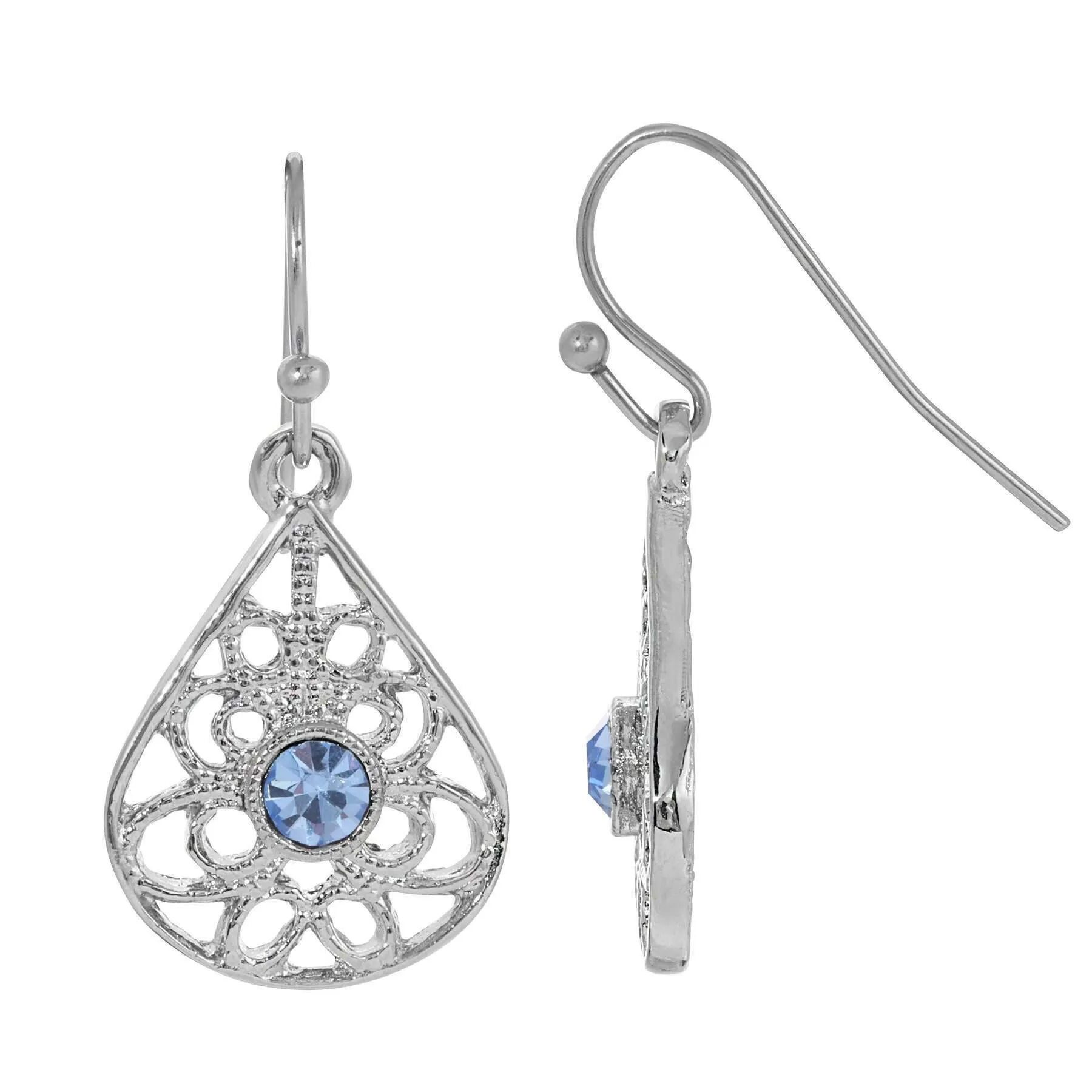 1928 Jewelry Teardrop Filigree Crystal Drop Earrings 1928 Jewelry