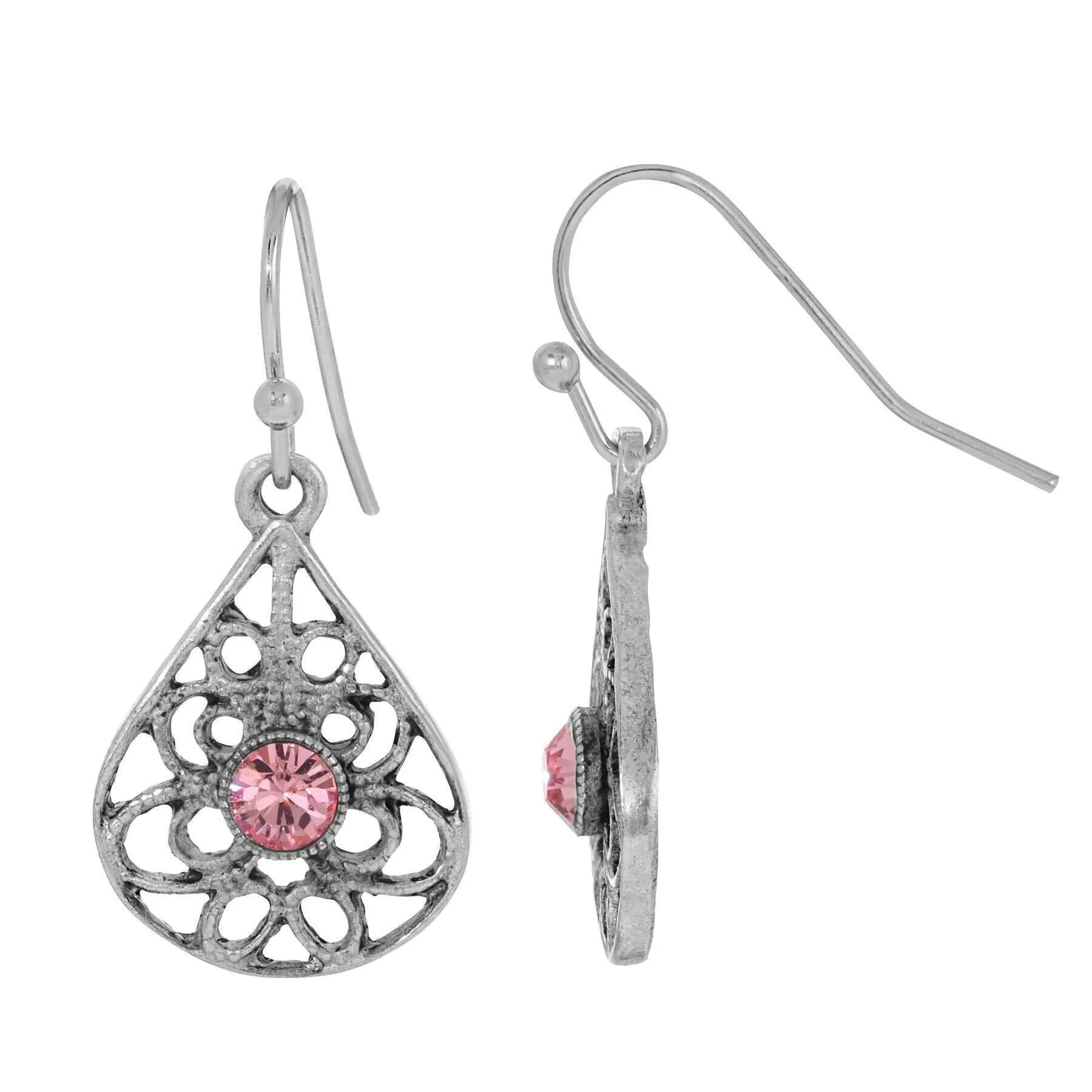 1928 Jewelry Teardrop Filigree Crystal Drop Earrings 1928 Jewelry