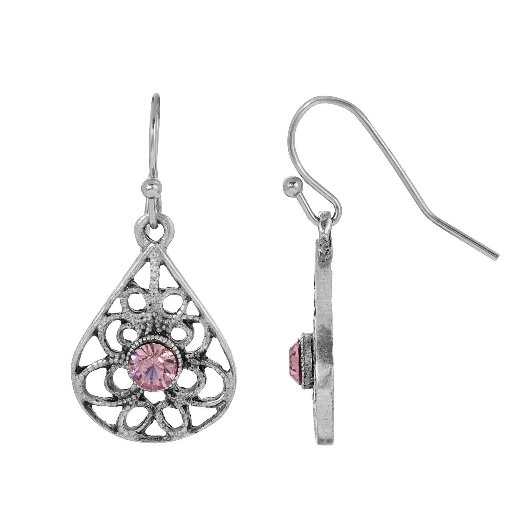 1928 Jewelry Teardrop Filigree Crystal Drop Earrings 1928 Jewelry