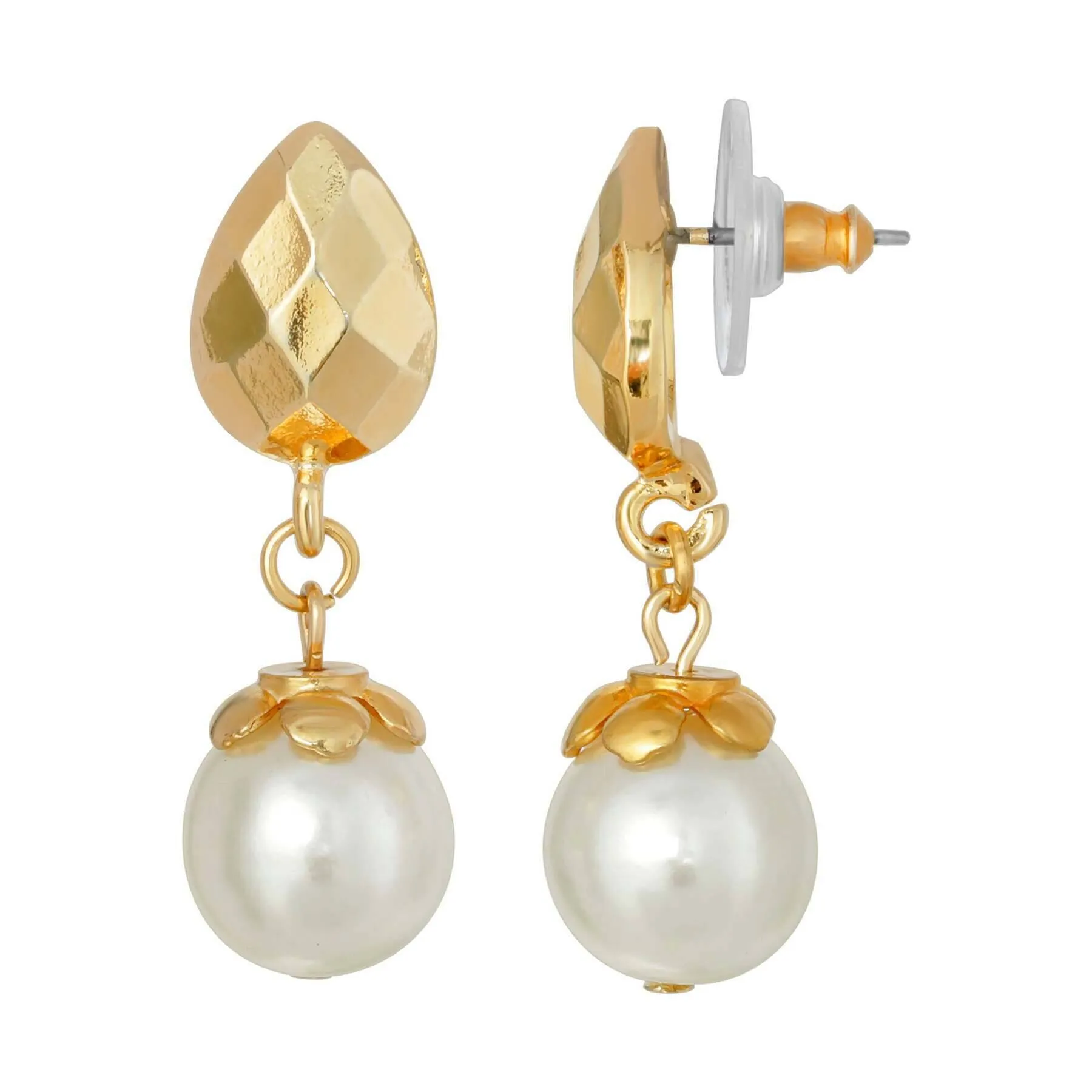 1928 Jewelry Teardrop Shape with Faux Pearl Drop Post Earrings 1928 Jewelry