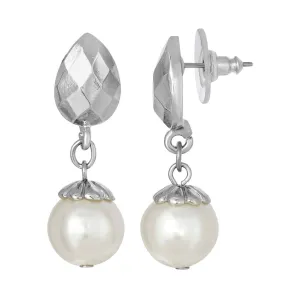 1928 Jewelry Teardrop Shape with Faux Pearl Drop Post Earrings 1928 Jewelry