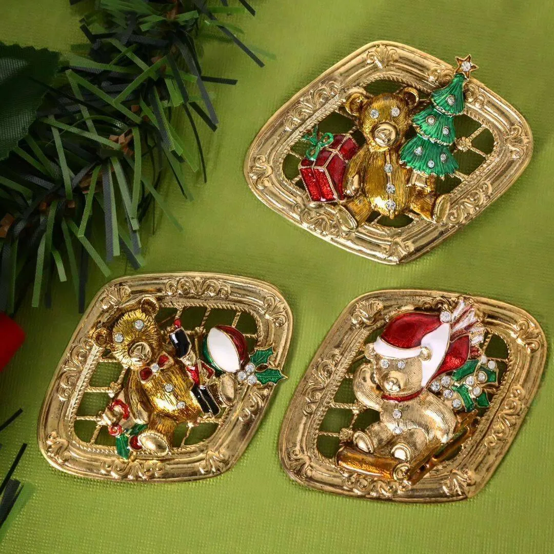 1928 Jewelry Teddy Bear On Sled Christmas Brooch Pin 1928 Jewelry