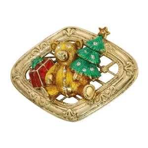 1928 Jewelry Teddy Bear With Christmas Tree & Gift Brooch Pin 1928 Jewelry