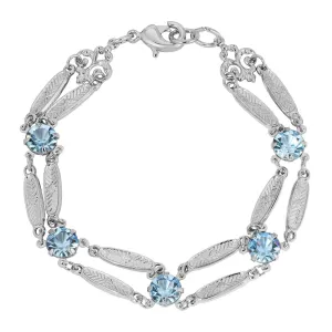 1928 Jewelry Textured Flower Link Light Sapphire Blue Crystal Filigree Bracelet 1928 Jewelry