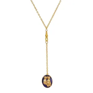 1928 Jewelry Three Little Kittens Sapphire Blue Enamel Pendant Locket Y-Necklace 26" 1928 Jewelry