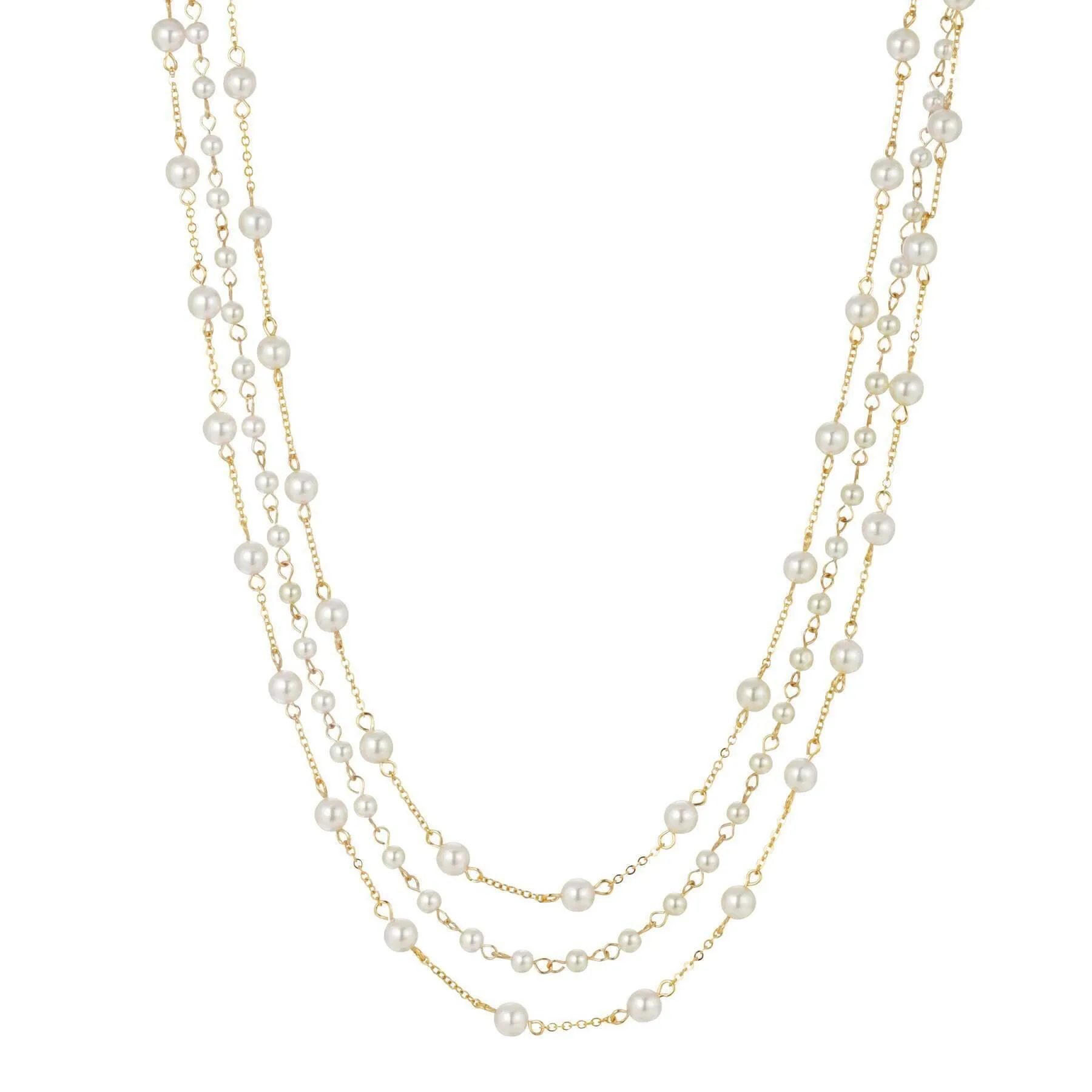 1928 Jewelry Three Strand 4mm Faux Pearl Chain Necklace 16"   3" Extender 1928 Jewelry