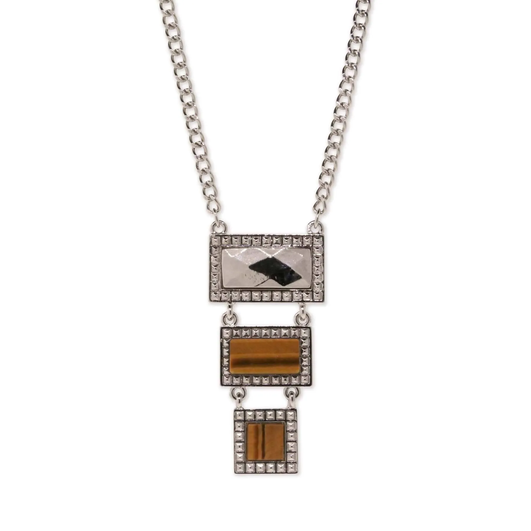 1928 Jewelry Tigers Eye Gemstone Rectangle Square Drop Necklace 16"   3" Extender 1928 Jewelry