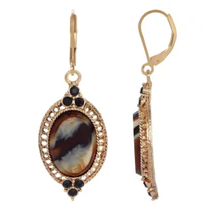 1928 Jewelry Tigers Eye Glass Stone Drop Earrings 1928 Jewelry