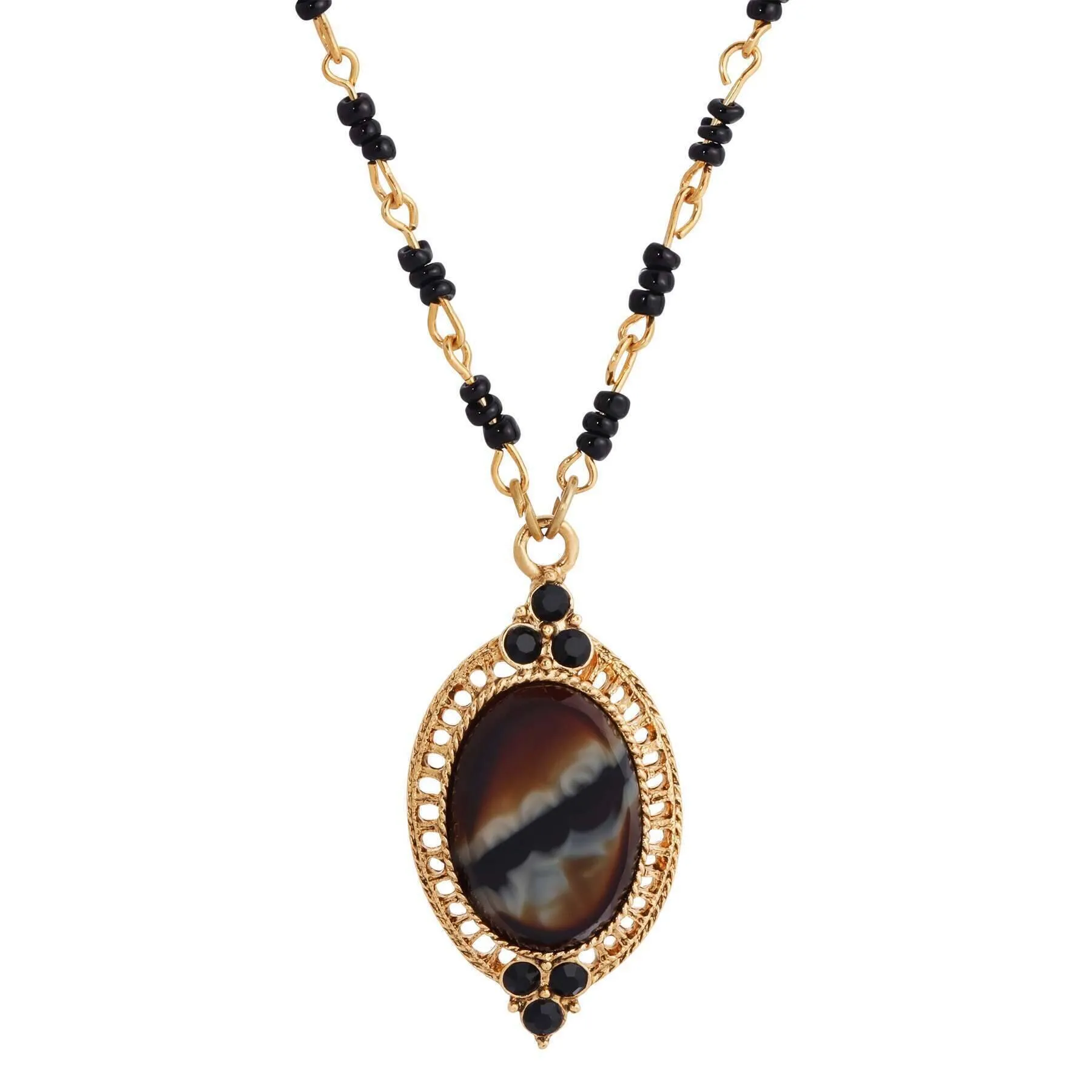 1928 Jewelry Tigers Eye Glass Stone Pendant Necklace 16" 1928 Jewelry