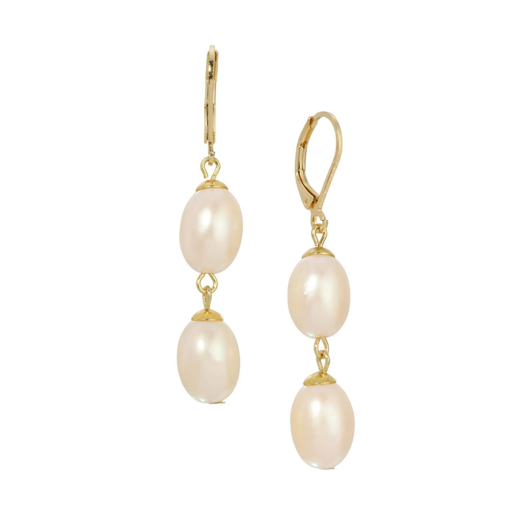 1928 Jewelry Timeless Double Egg Shaped Faux Pearl Dangling Earrings 1928 Jewelry