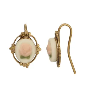 1928 Jewelry Timeless Pink Porcelain Rose & Leaf Drop Earrings 1928 Jewelry