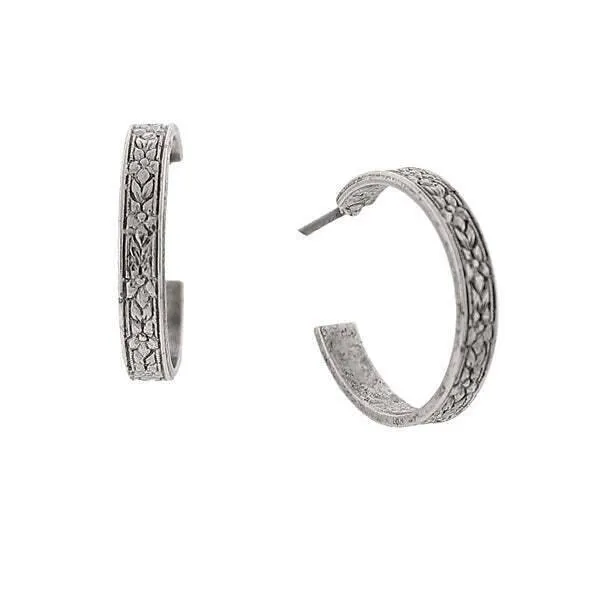 1928 Jewelry Tiny Etched Floral Hoop Earrings 1928 Jewelry