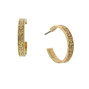 1928 Jewelry Tiny Etched Floral Hoop Earrings 1928 Jewelry