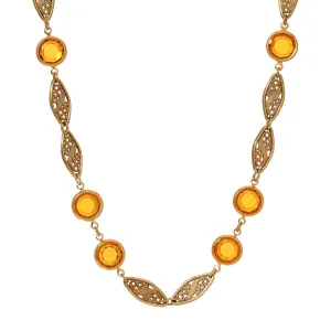 1928 Jewelry Topaz Channel Crystal & Filigree Link Necklace 15"   3" Extension 1928 Jewelry