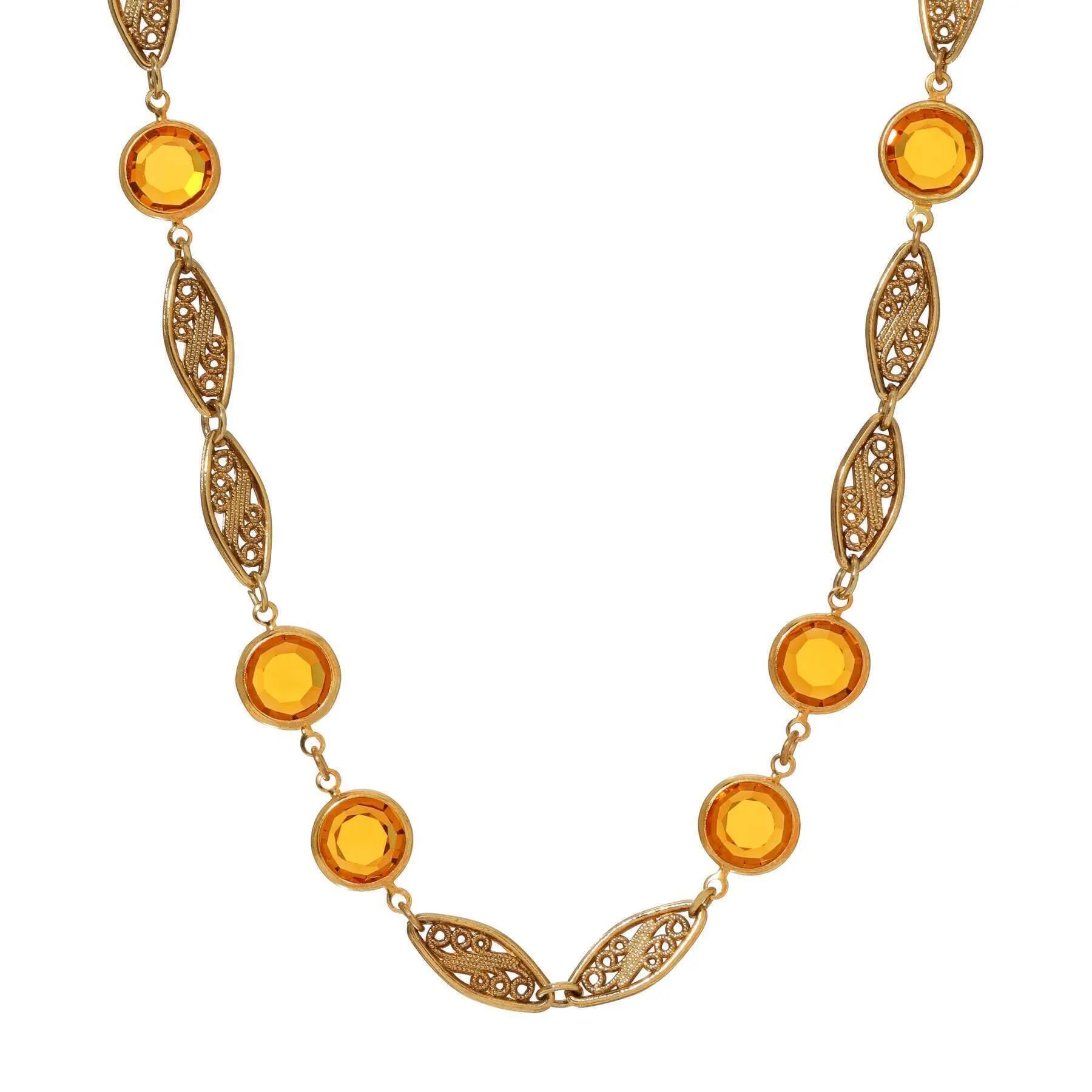 1928 Jewelry Topaz Channel Crystal & Filigree Link Necklace 15"   3" Extension 1928 Jewelry