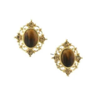 1928 Jewelry Topaz Crystal And Topaz Cat Eye Button Earrings 1928 Jewelry