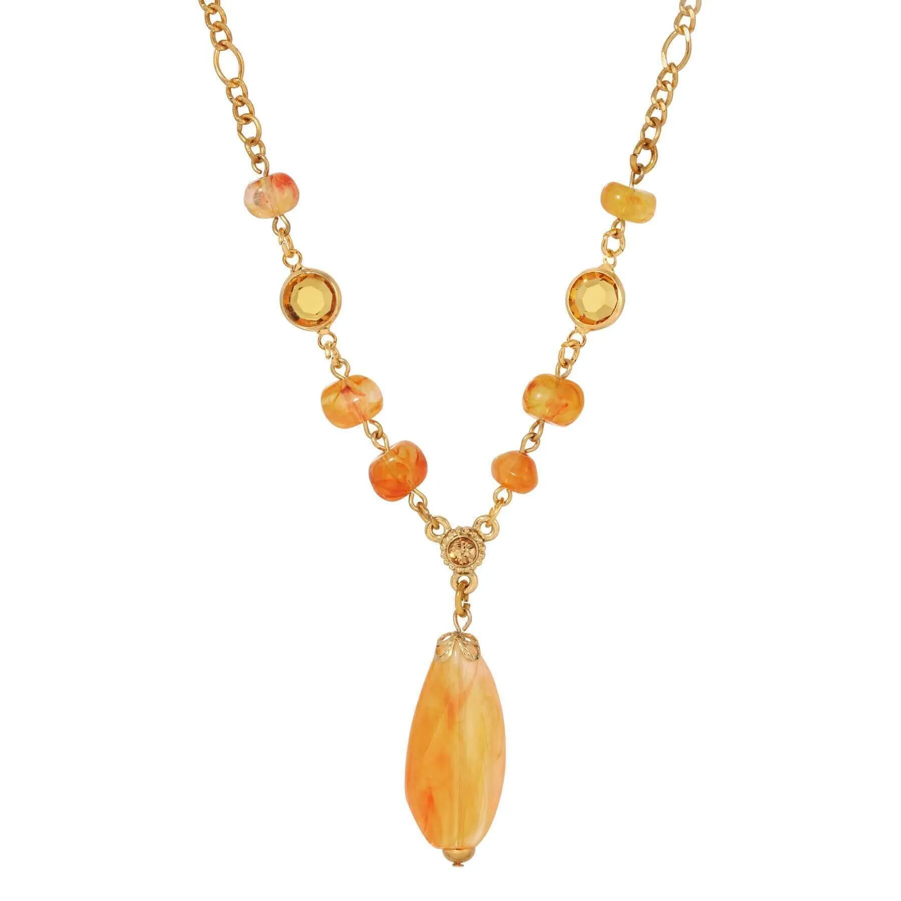 1928 Jewelry Topaz Crystals & Carnelian Marble Effect Pendant Necklace 15"   3" Extension 1928 Jewelry