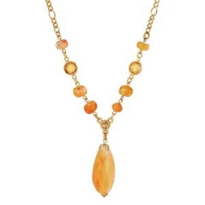 1928 Jewelry Topaz Crystals & Carnelian Marble Effect Pendant Necklace 15"   3" Extension 1928 Jewelry